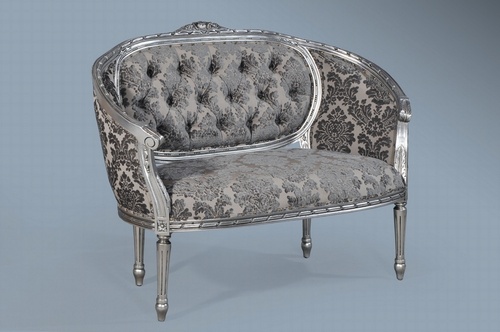 The Double Loveseat: Antique silver & grey velvet damask. Seating > Small Sofas/Love Seats