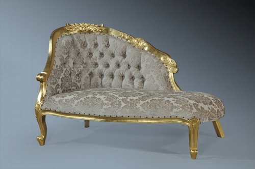 The Petite Chaise: Gold Leaf  & Champagne Damask Seating > Chaise Longue