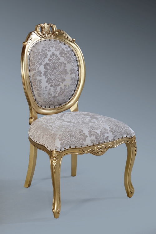 The Versailles Chair :Gold Leaf w/ Champagne Damask. Seating > Chairs