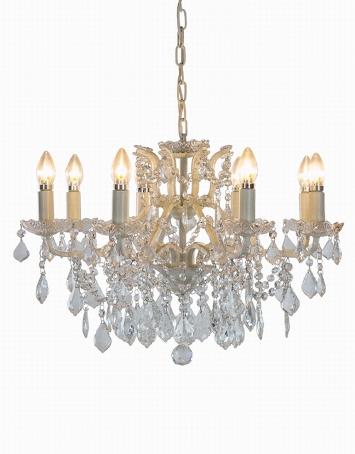 The Toulouse: 8 BRANCH ANTIQUE CRACKLE WHITE SHALLOW CHANDELIER Lighting > Chandeliers