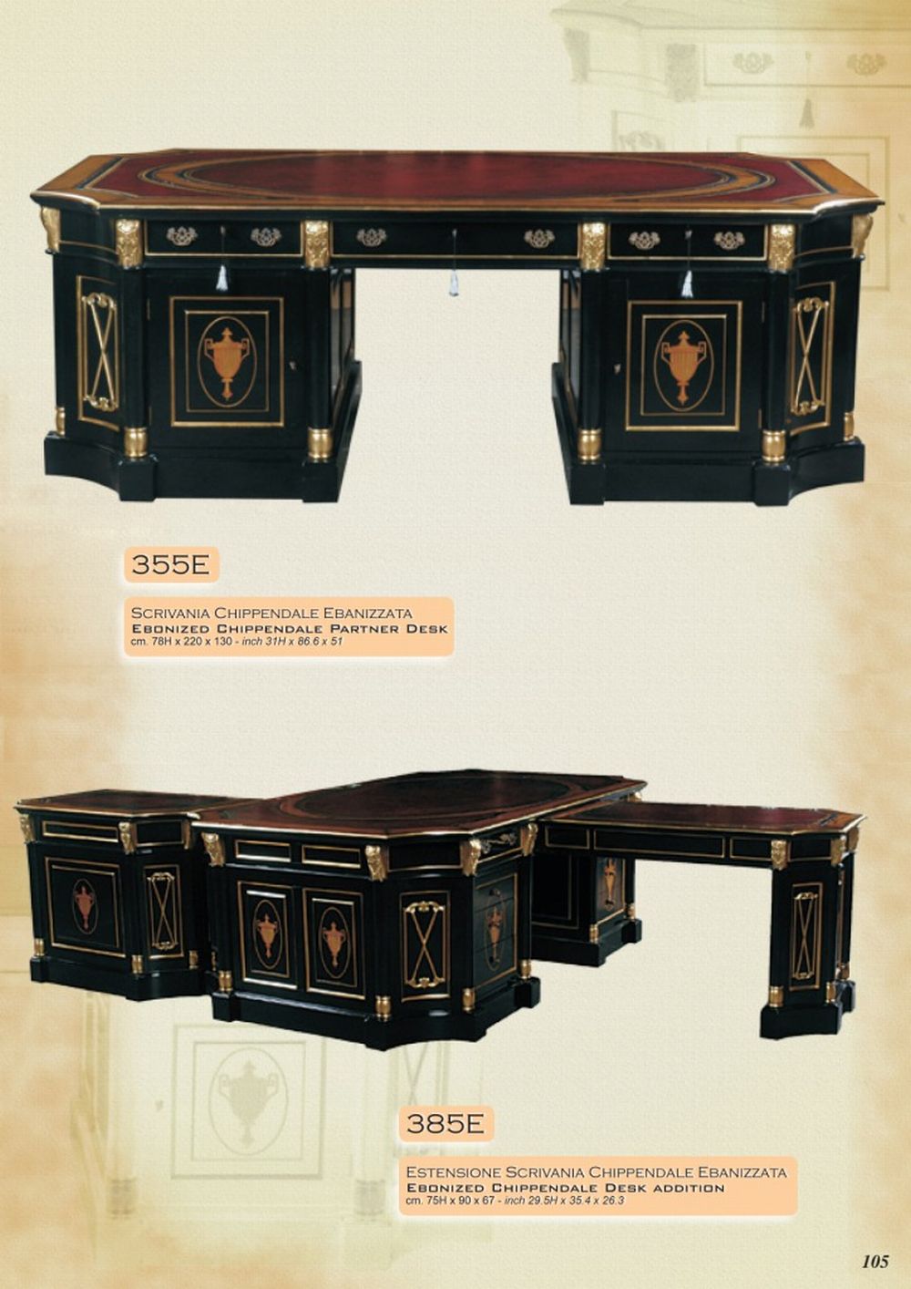 Presidential Palace Desk Ebony Black & Gold Leaf