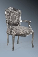 The Grand Louis Chair - Antique Silver & Grey Damask Velvet
