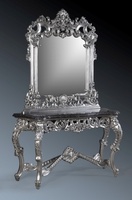The Berkshire Console w/ Mirror: Silver Leaf & Black Marble.