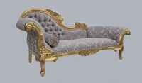 The Florence Carved Chaise Longue: Gold Leaf & Champagne Damask
