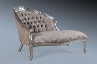 Petit Chaise Longue- Antique Silver & Grey Damask Velvet