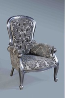 The Grandfather Chair: Antique Silver Leaf & Grey Damask.