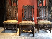 Sold - RARE Charles II Antique Walnut Crown Woven Side Dining Hall Chair Circa 1600's