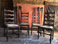 Four Ash Vintage Antique Ladder back Drop in Seats Floral Period Farmhouse Rustic Dining Chair Chairs x 4