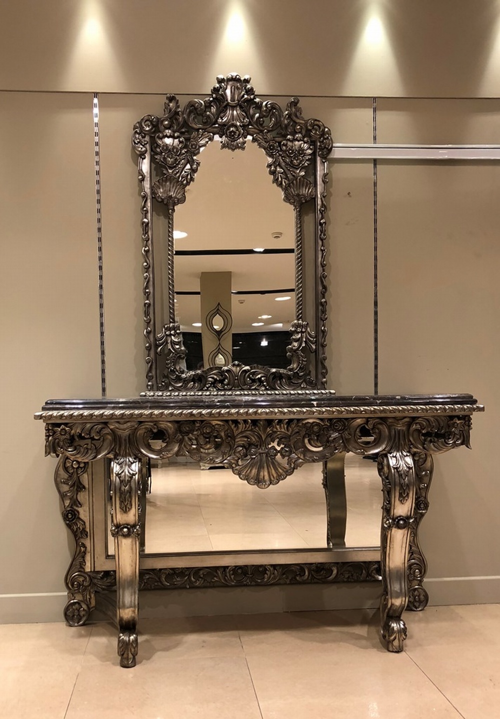 Gold Leaf Mirrored Console Table