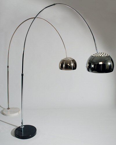 Large Arco Style Metal Lamp with Brushed Chrome Finish and White Marble Base