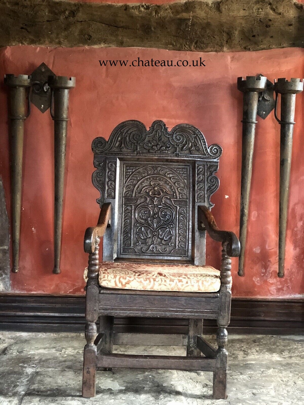 Original Rare English Oak Period Antique Wainscote Beautiful Patina 'Ear Pieces' Elaborate Carvings Armchair Chair - Fine Example Cica 1600s