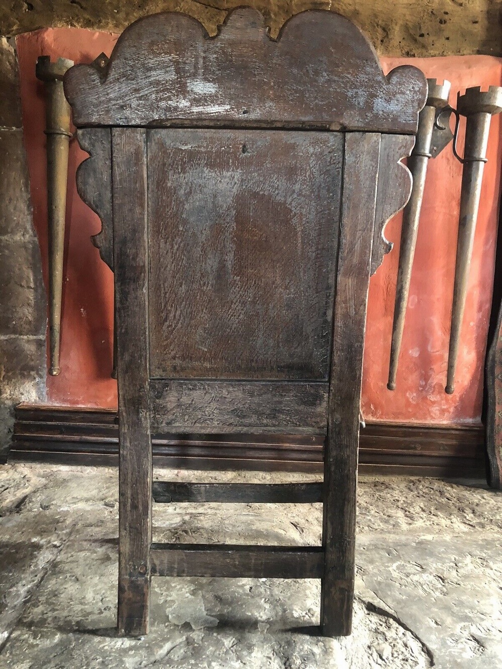 Original Rare English Oak Period Antique Wainscote Beautiful Patina 'Ear Pieces' Elaborate Carvings Armchair Chair - Fine Example Cica 1600s