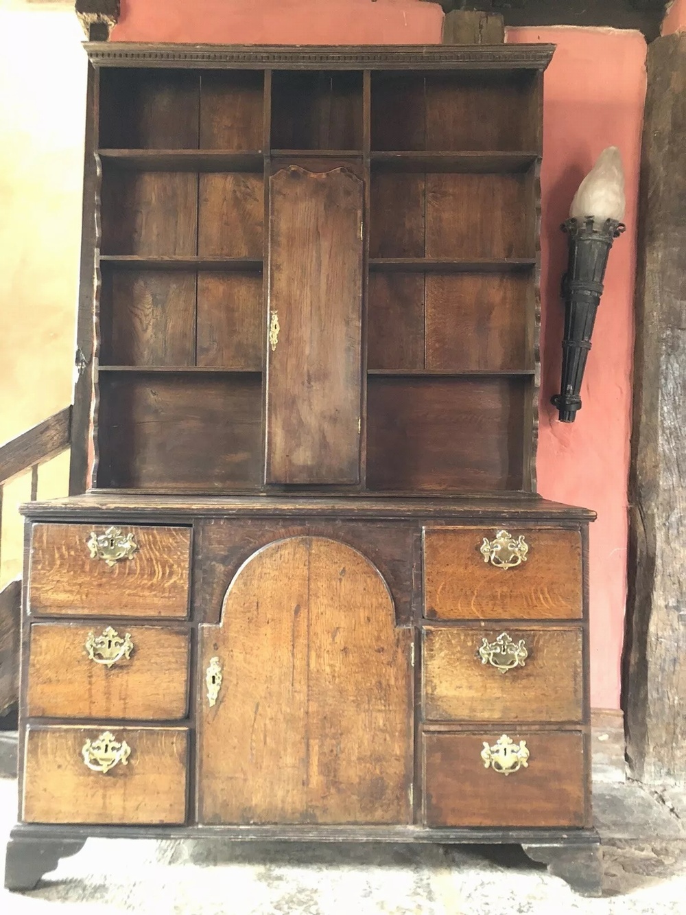 Rare Original Antique Large English Oak Rustic Farmhouse Country Kitchen Georgian Dresser Sideboard Pot Cupboard