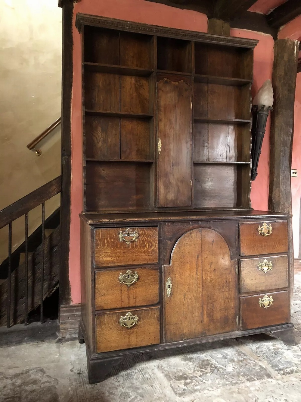 Rare Original Antique Large English Oak Rustic Farmhouse Country Kitchen Georgian Dresser Sideboard Pot Cupboard
