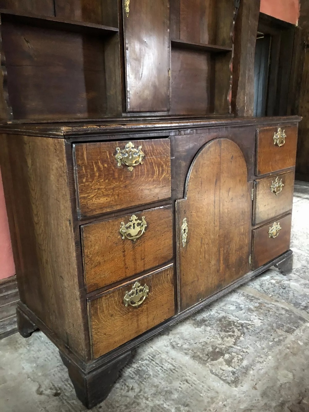 Rare Original Antique Large English Oak Rustic Farmhouse Country Kitchen Georgian Dresser Sideboard Pot Cupboard