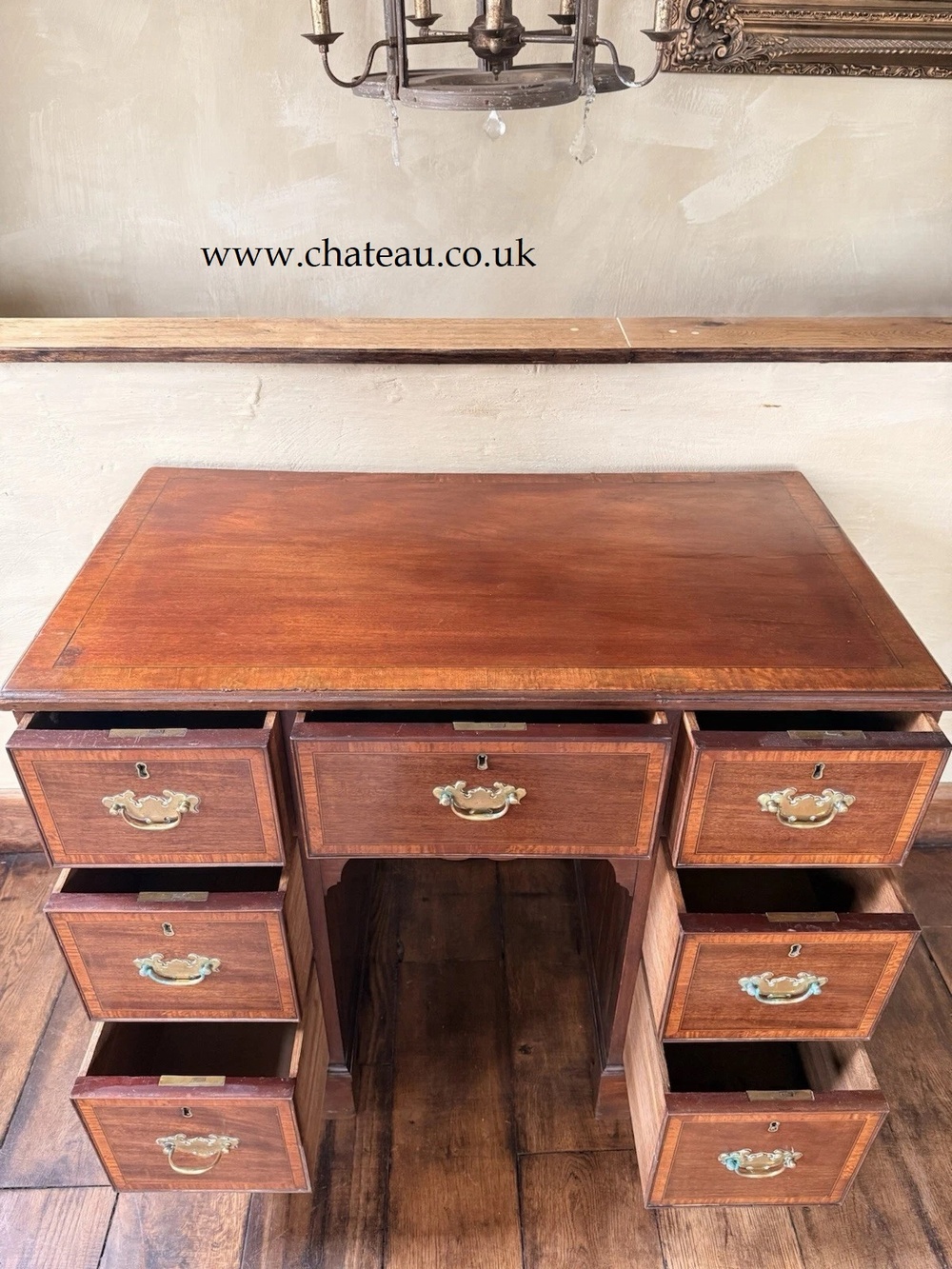 Antique Mahogany Kneehole Pedestal Desk by Hewetson Milner & Thexton C 1825