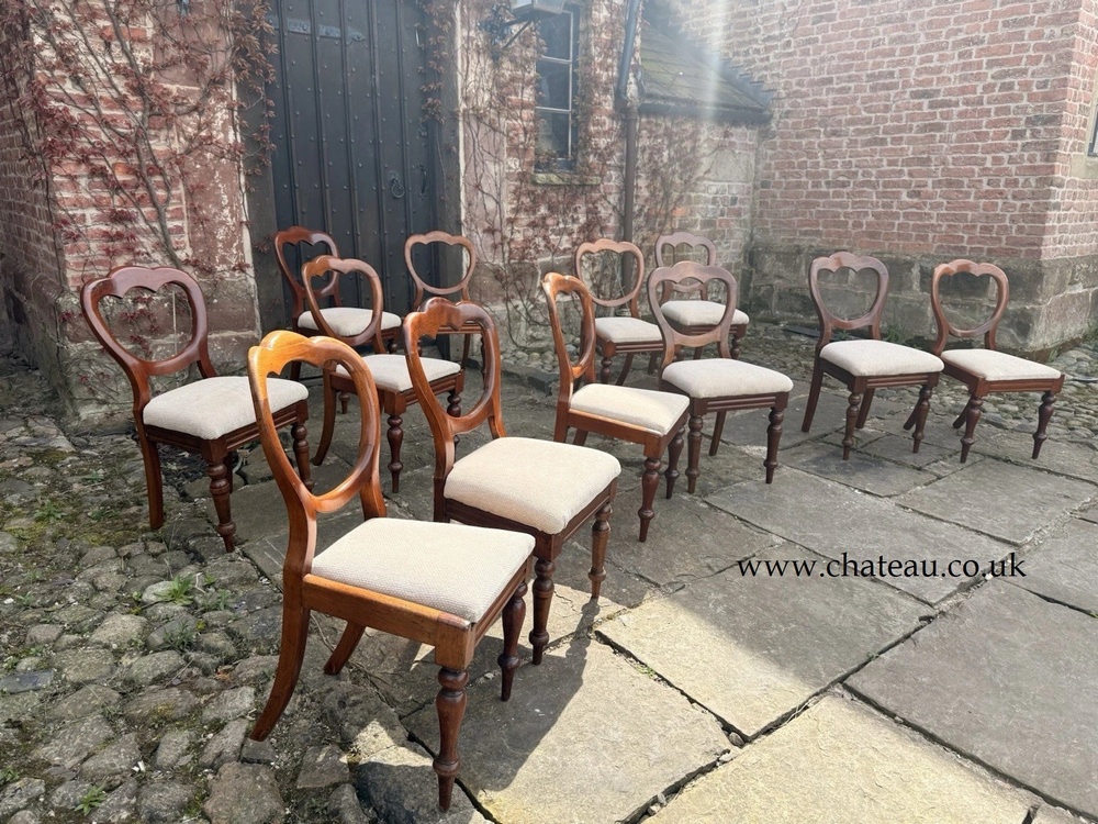 Set of 12 Antique Balloon Back Dining Chairs Circa 1870  made by master Carpenter James Reilly