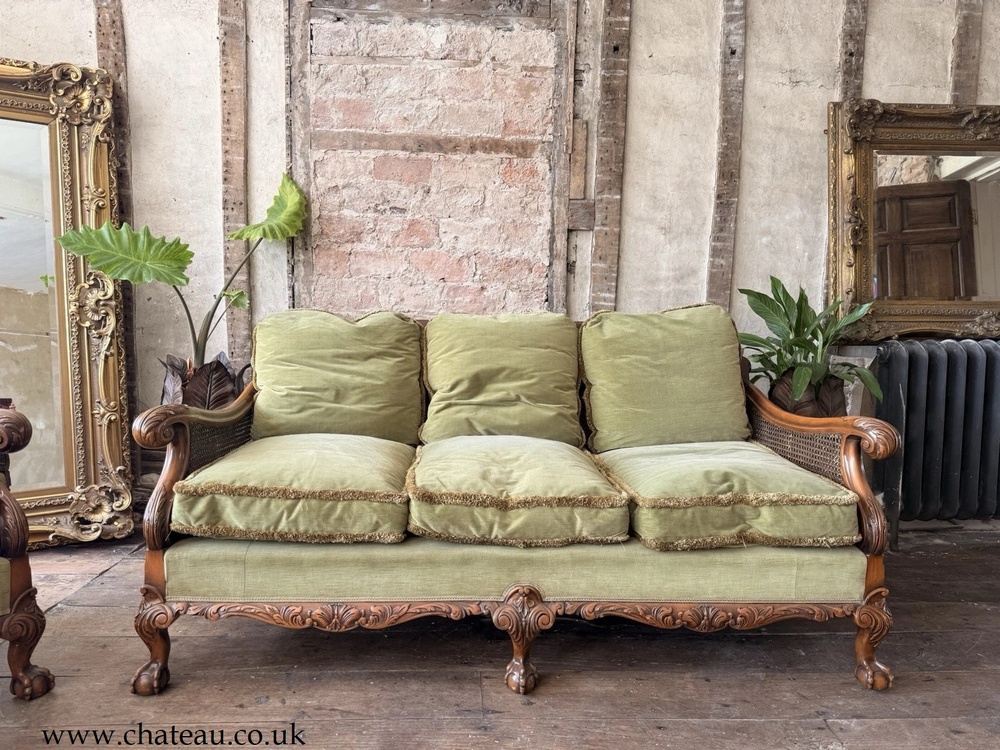 SOLD - Edwardian Antique Vintage Cain Rattan Sofa Bergere Armchairs Lounge Suite C 1900