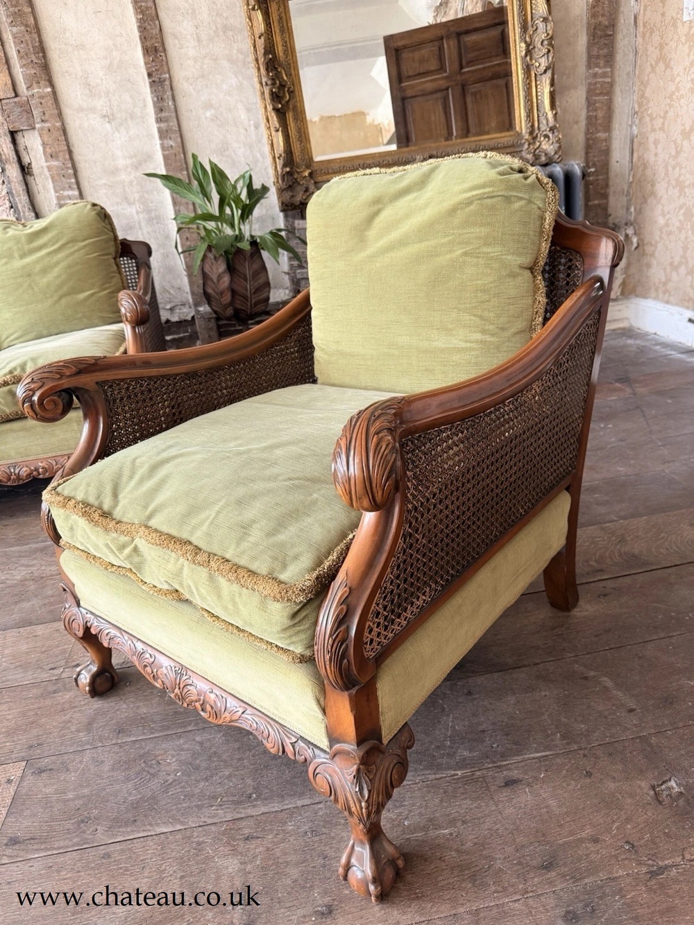 SOLD - Edwardian Antique Vintage Cain Rattan Sofa Bergere Armchairs Lounge Suite C 1900