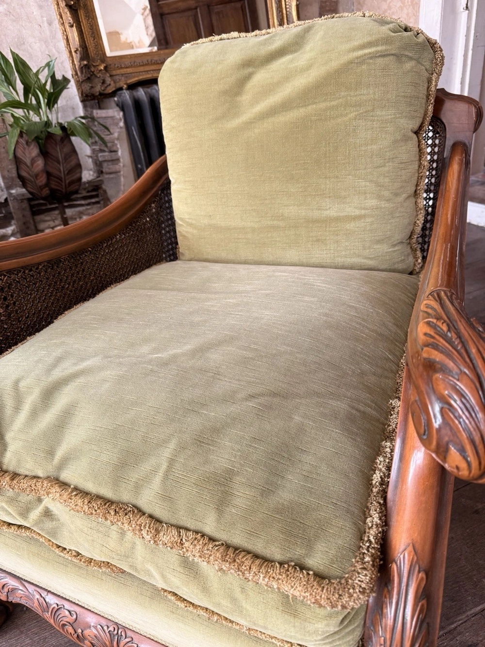 SOLD - Edwardian Antique Vintage Cain Rattan Sofa Bergere Armchairs Lounge Suite C 1900