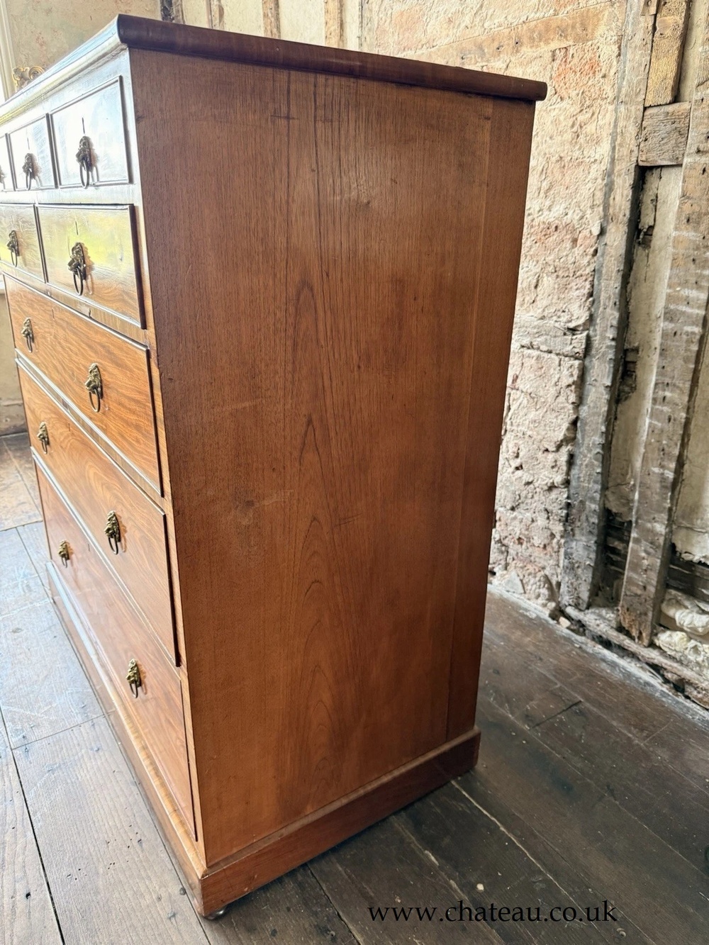 Original Rare Antique Large Crossbanded Lions Heads Chest Of Drawers C 1800's
