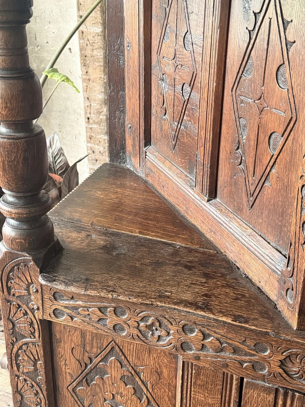 SOLD - Original Antique Carved Hand Scraped Dresser Court Cupboard Buffet Circa 1600's