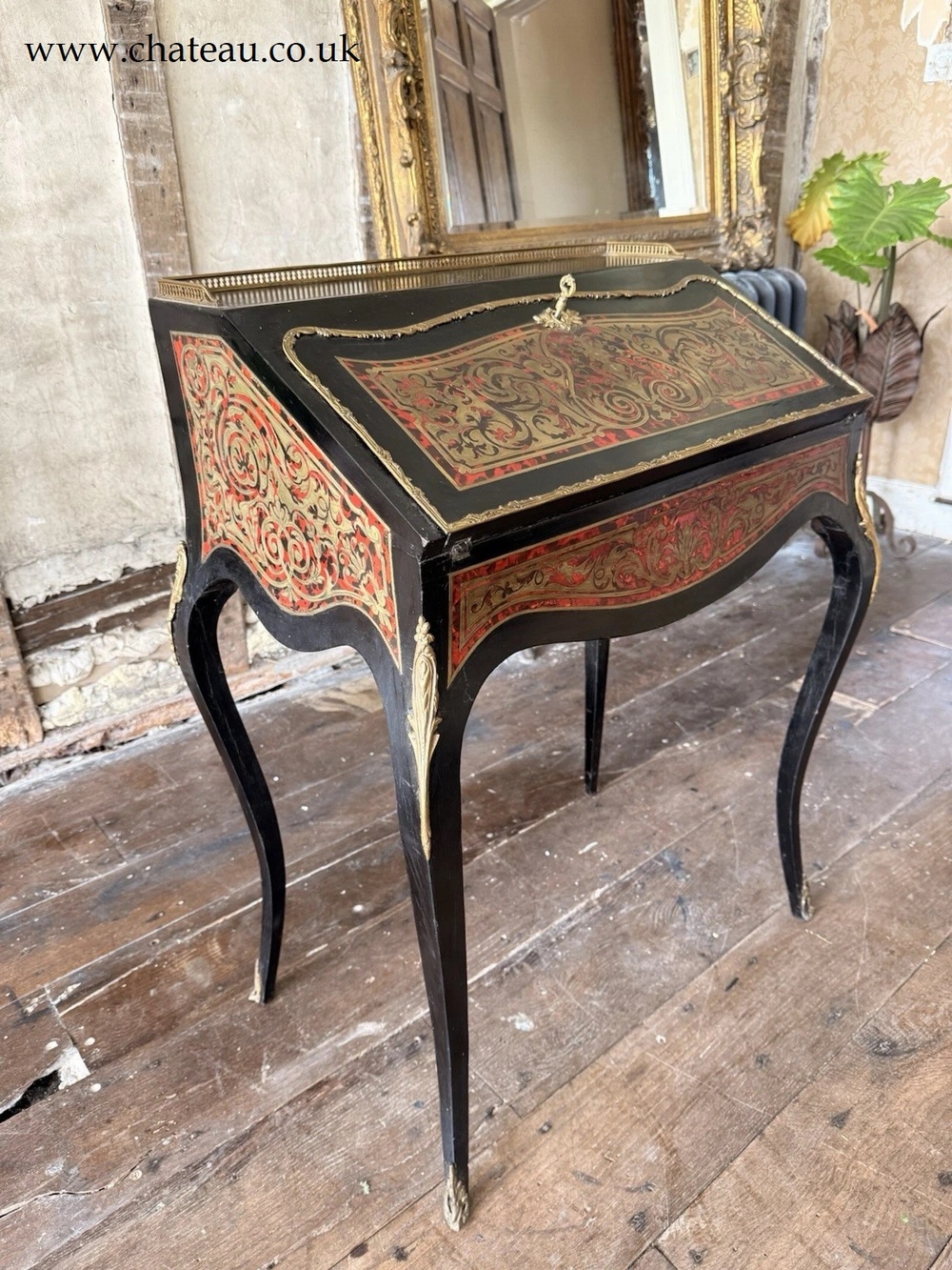 Antique Orginal Ebony Gilt French Boulle Louis XV Boulle Bureau De Dame Desk