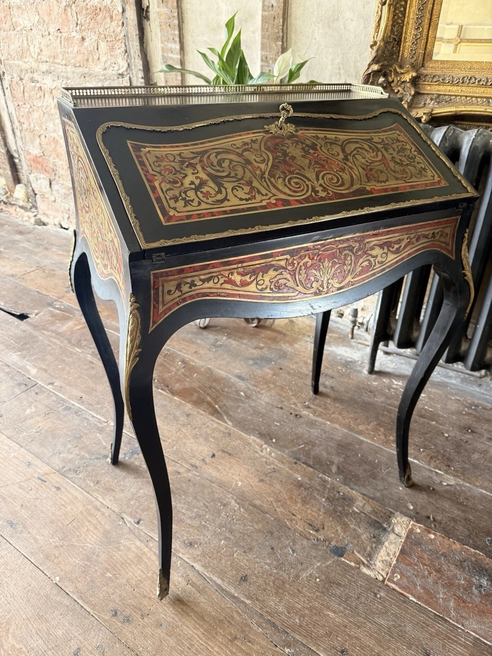 Antique Orginal Ebony Gilt French Boulle Louis XV Boulle Bureau De Dame Desk