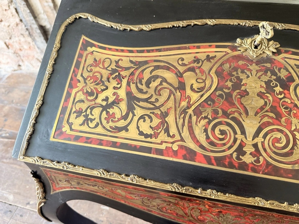 Antique Orginal Ebony Gilt French Boulle Louis XV Boulle Bureau De Dame Desk
