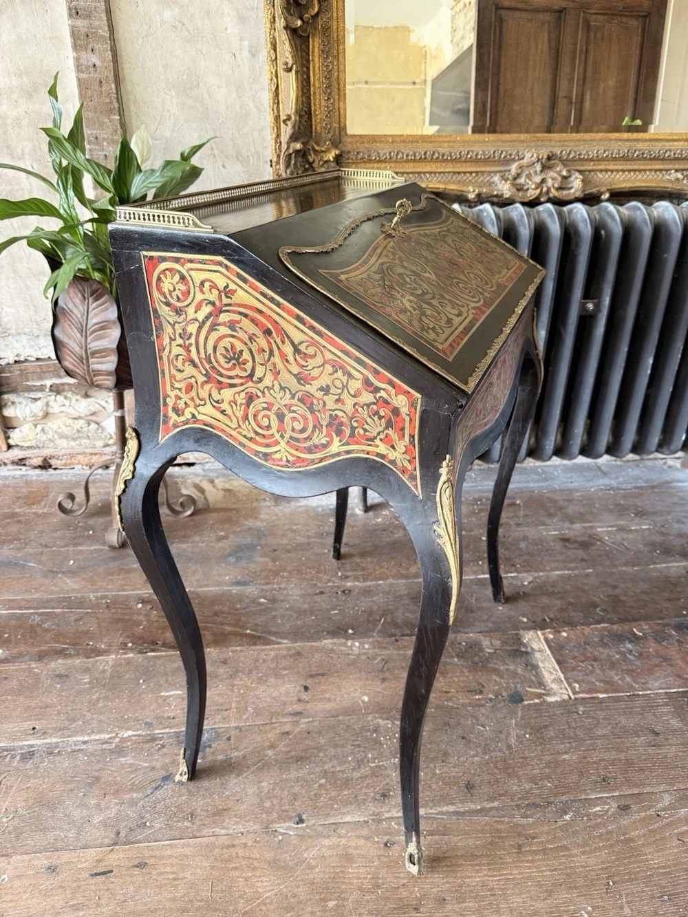 Antique Orginal Ebony Gilt French Boulle Louis XV Boulle Bureau De Dame Desk