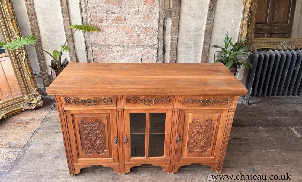 Original Heavy Antique Walnut Rustic Large Carved Dresser Sideboard Circa 1800s