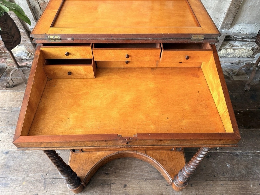 SOLD - are Large Unique Antique Walnut Burr Davenport Writing Leather Desk Circa 1840