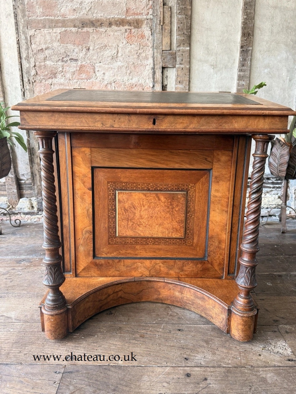 SOLD - are Large Unique Antique Walnut Burr Davenport Writing Leather Desk Circa 1840