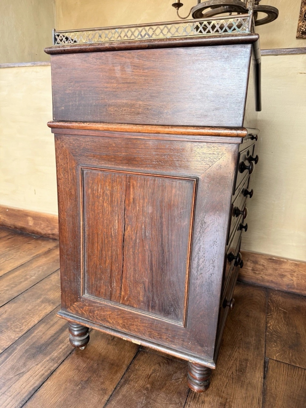Antique Rosewood Davenport Writing Desk  Brown Leather Attributed Gillows of Lancaster & London C 1825