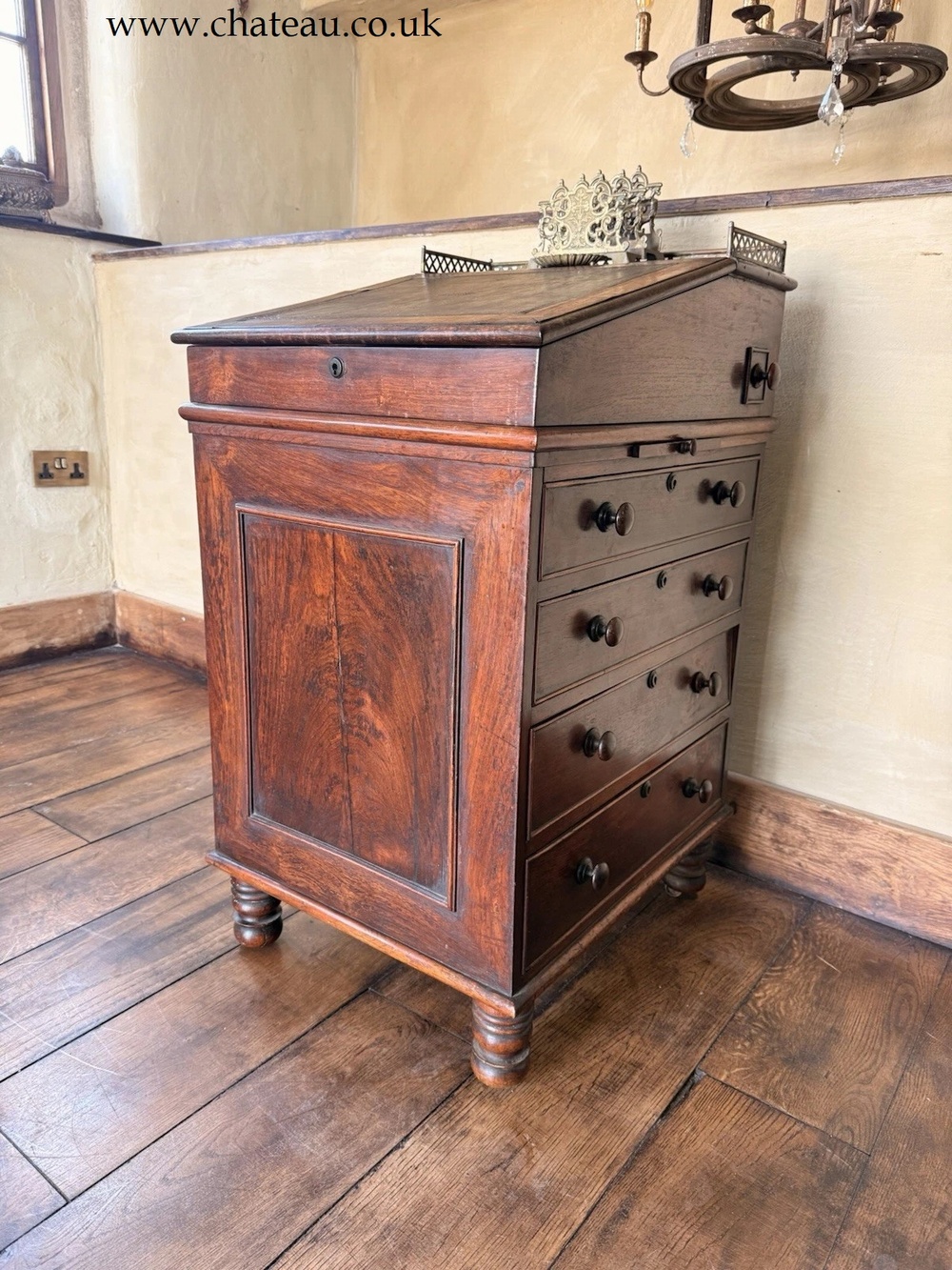 Antique Rosewood Davenport Writing Desk  Brown Leather Attributed Gillows of Lancaster & London C 1825