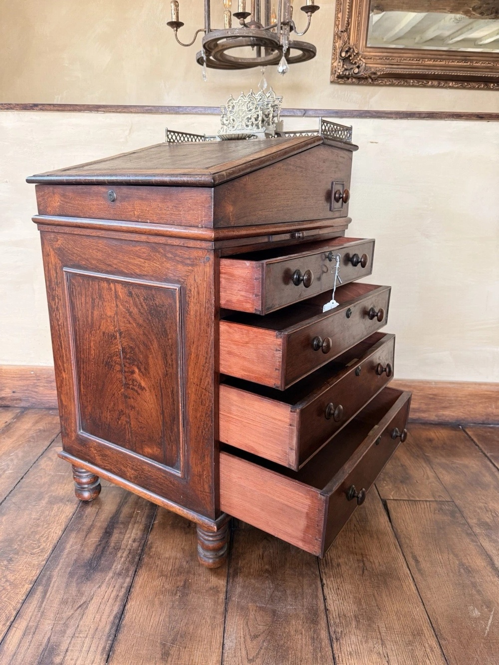Antique Rosewood Davenport Writing Desk  Brown Leather Attributed Gillows of Lancaster & London C 1825