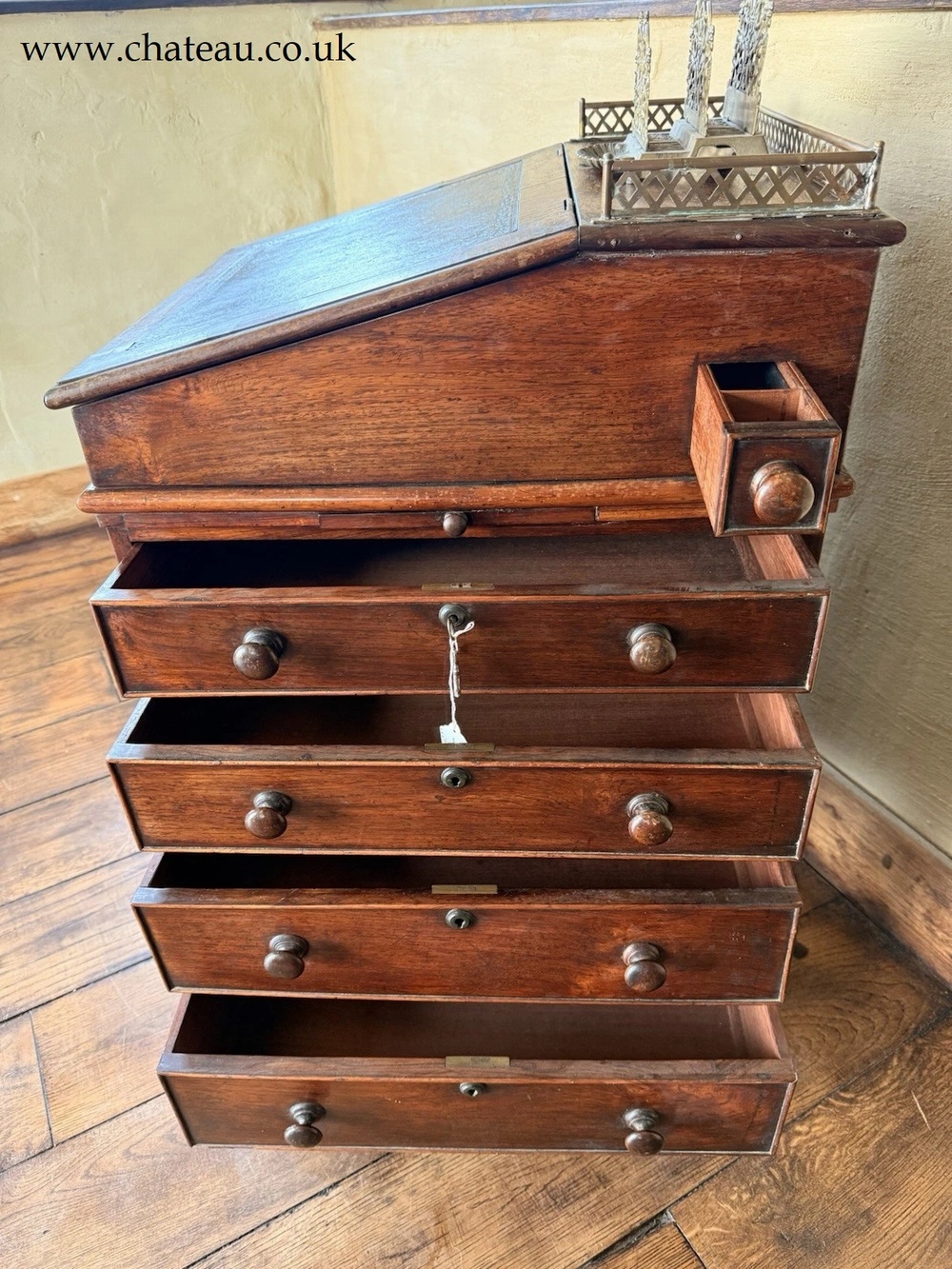 Antique Rosewood Davenport Writing Desk  Brown Leather Attributed Gillows of Lancaster & London C 1825