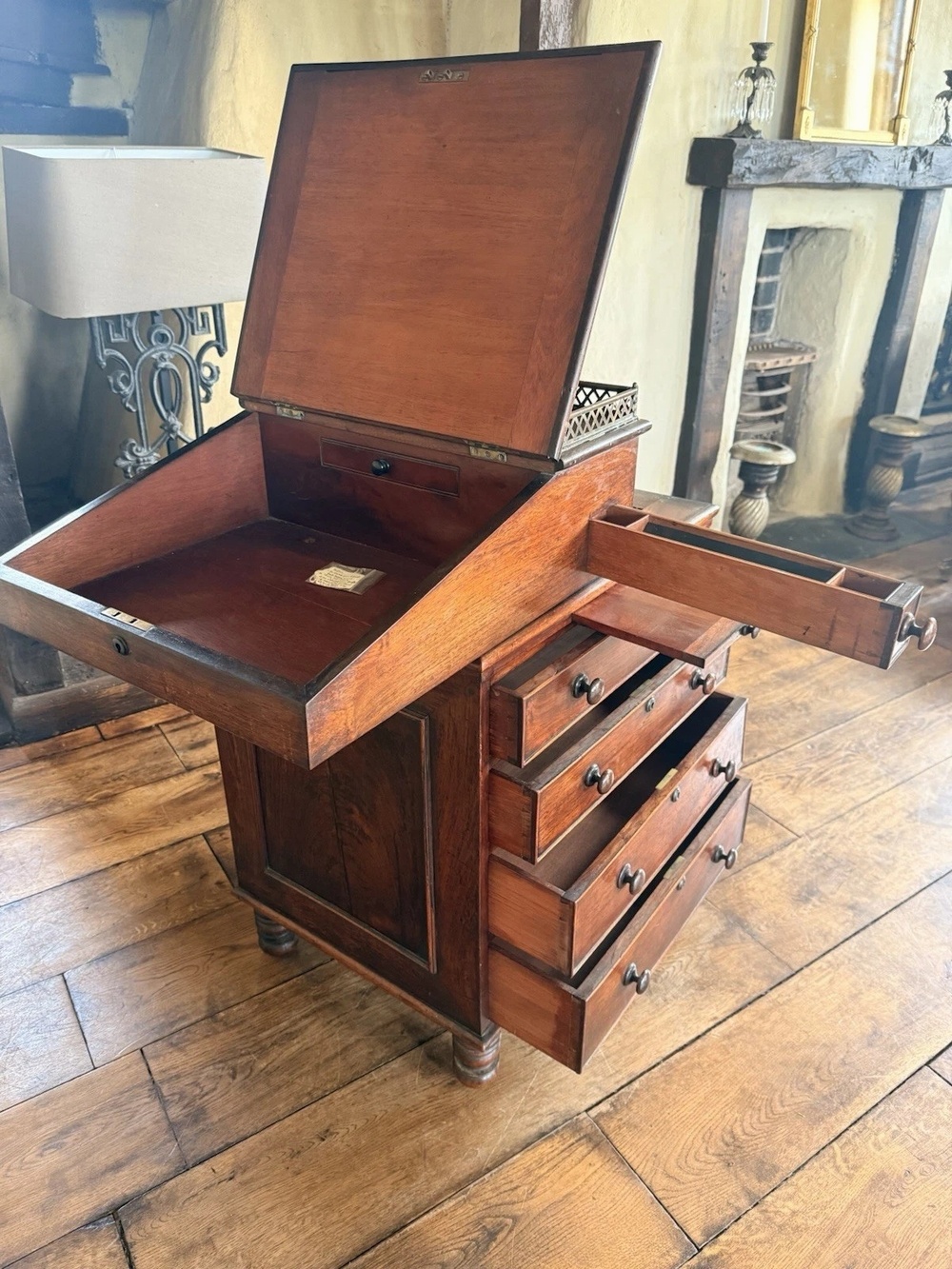 Antique Rosewood Davenport Writing Desk  Brown Leather Attributed Gillows of Lancaster & London C 1825