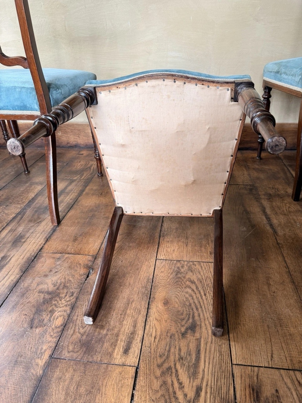 Elegant High Quality Antique Marquetry Blue Inlaid Rosewood Dining Side Chairs