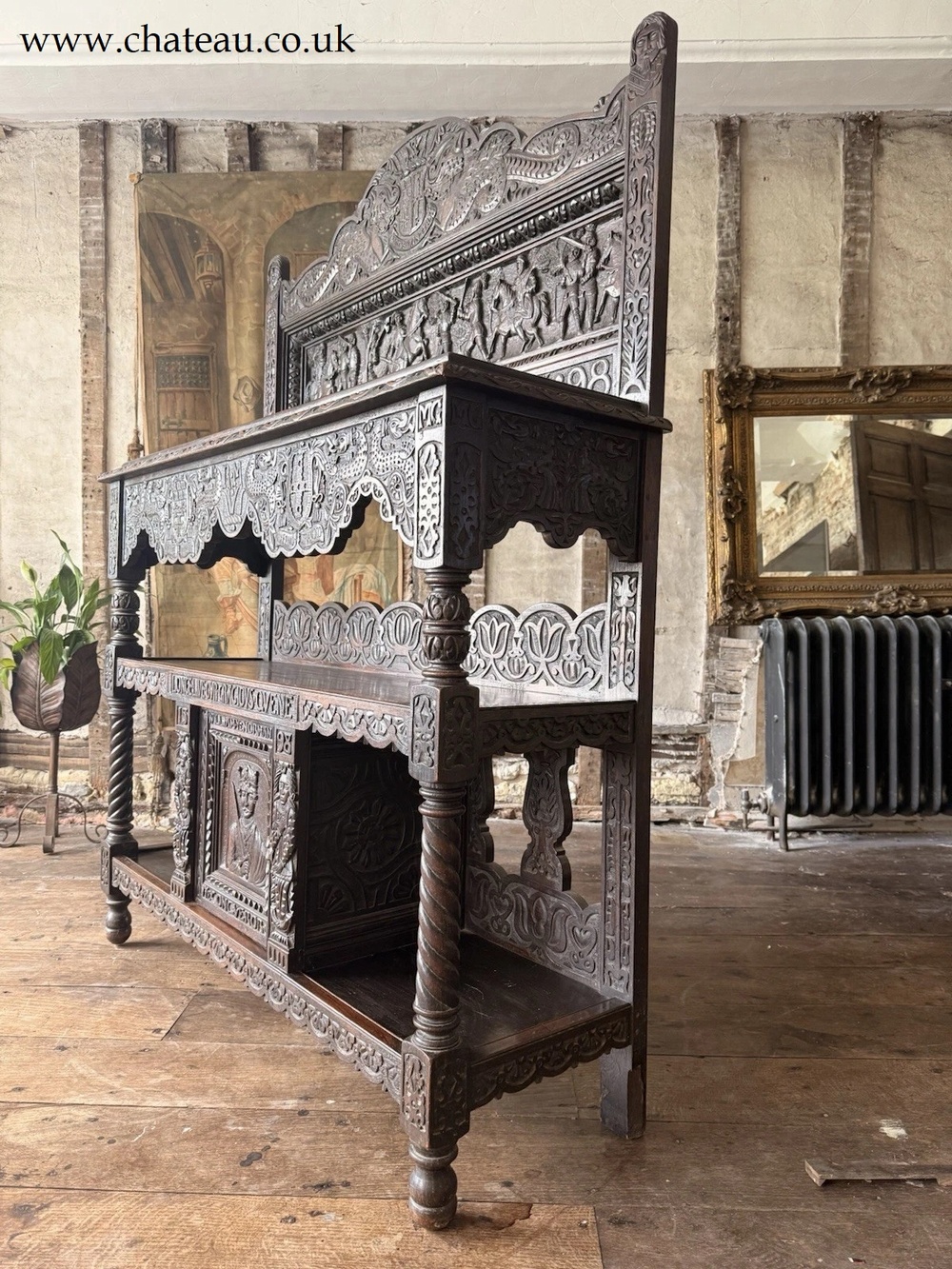 Important Antique Oak Buffet Dresser Sideboard Cupboard George Shaw Engravings 1598