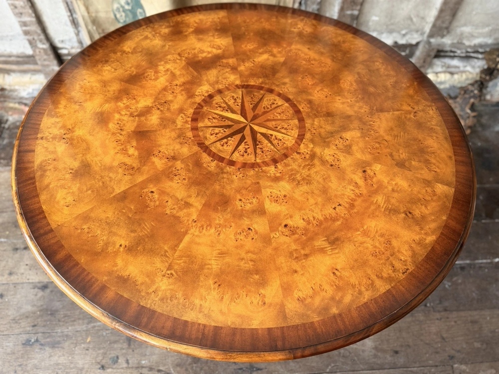 SOLD - Fine Quality Theodore Alexander Inlaid Burr Gilt Circular Kitchen Dining Table
