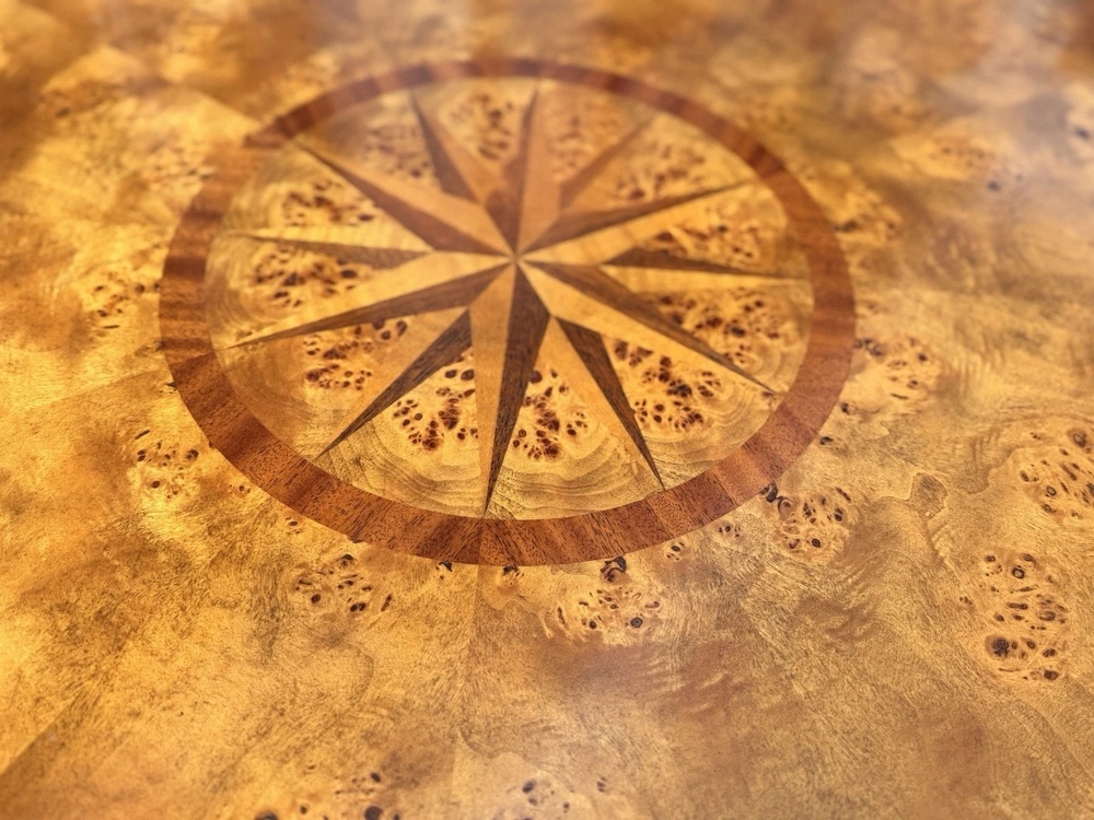 SOLD - Fine Quality Theodore Alexander Inlaid Burr Gilt Circular Kitchen Dining Table