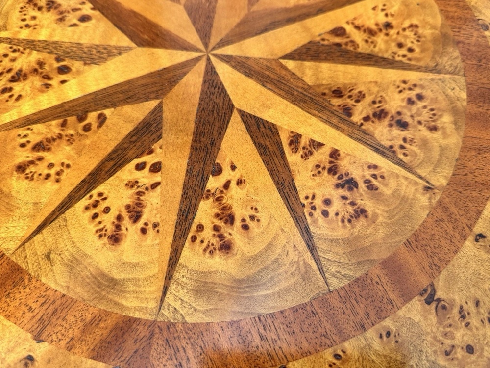 SOLD - Fine Quality Theodore Alexander Inlaid Burr Gilt Circular Kitchen Dining Table