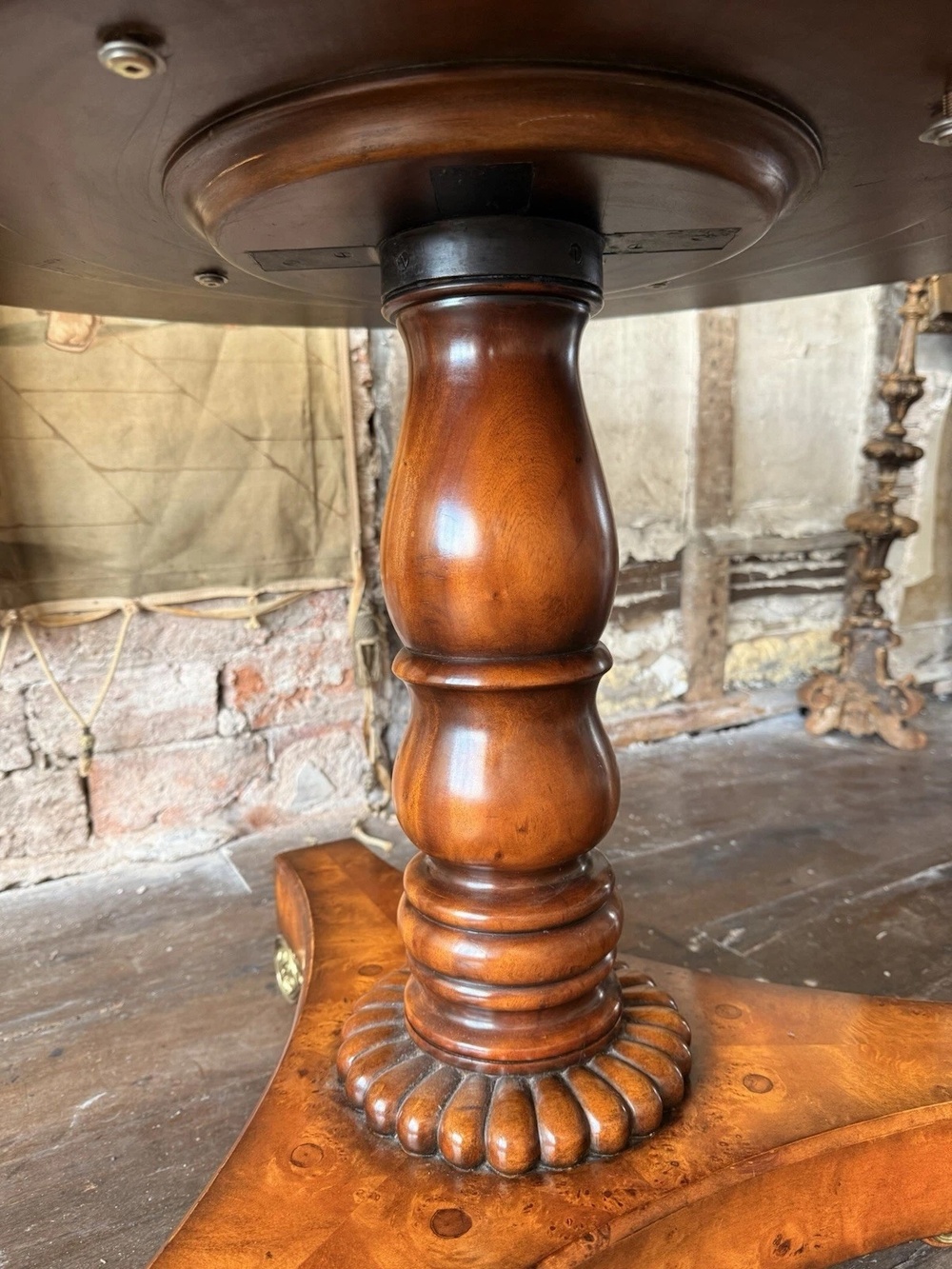 SOLD - Fine Quality Theodore Alexander Inlaid Burr Gilt Circular Kitchen Dining Table