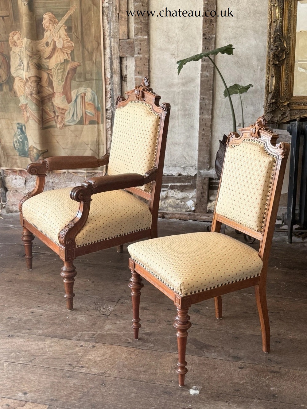 Exceptional Quality Antique Bavarian Elbow Lady's Gentlaman's Arm Chairs C 1800