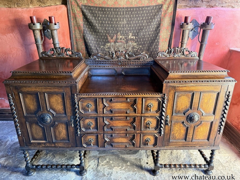 Substancial Antique Oak Heavy Carved Jacobean Gothic Sideboard Buffet Dresser