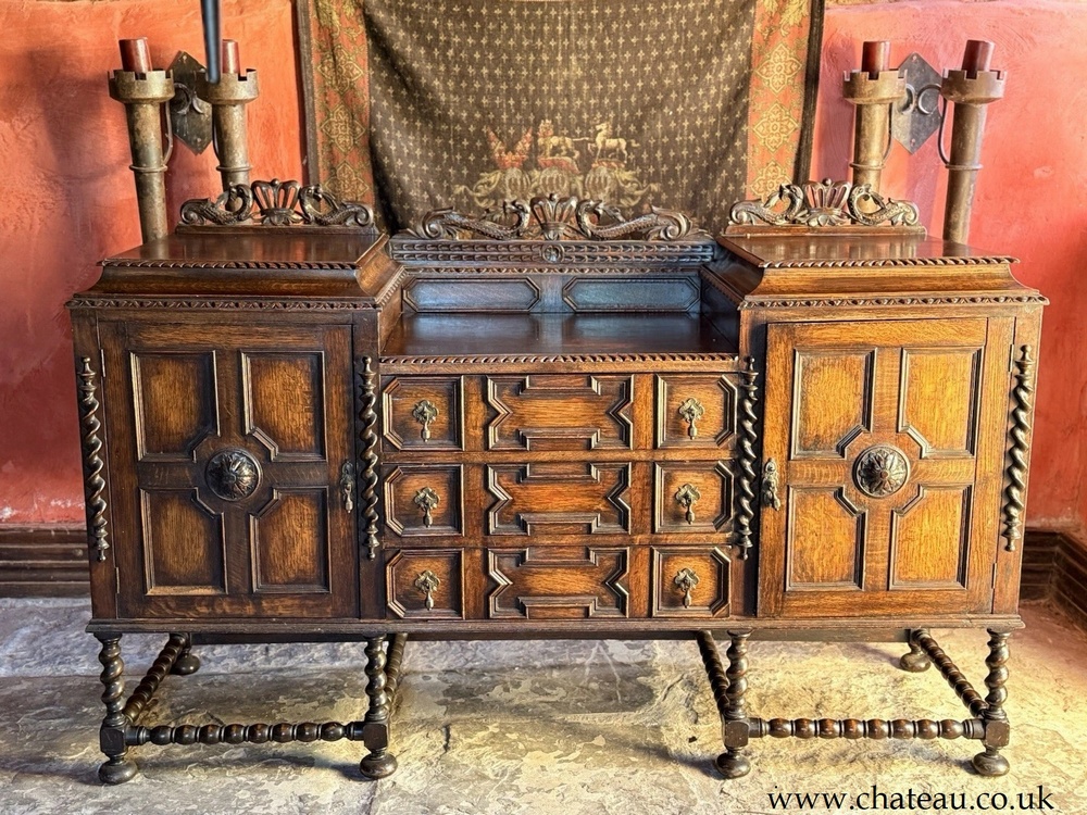 Substancial Antique Oak Heavy Carved Jacobean Gothic Sideboard Buffet Dresser