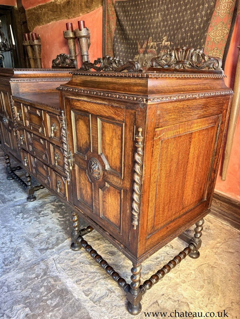 Substancial Antique Oak Heavy Carved Jacobean Gothic Sideboard Buffet Dresser