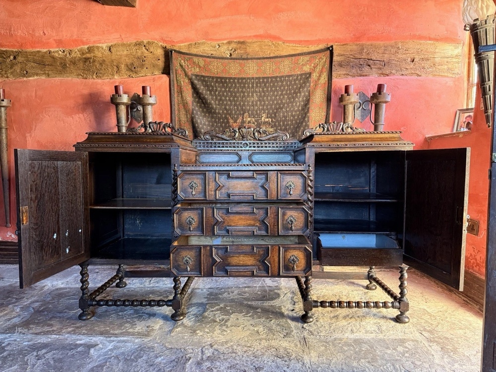 Substancial Antique Oak Heavy Carved Jacobean Gothic Sideboard Buffet Dresser
