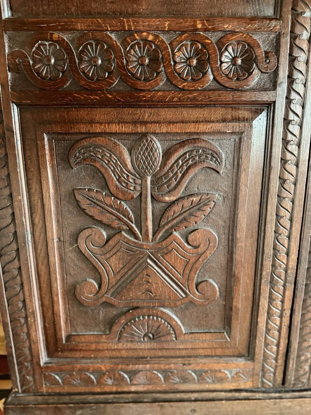 SOLD - Original Carved Antique English Oak Livery Cupboard Hall Wardrobe Circa 1870